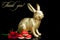 Thank you, gold rabbit bunny on black background, red roses, macaroon