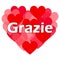 Thank you or grazie in italian. Pink heart and hearts cloud. Illustration.