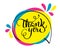 Thank you handwritten vector illustration, colorful lettering on tag