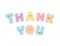 Thank you inscription. Kawaii bold colorful letters. Cute stickers emoticons.