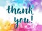 Thank you lettering on watercolored background