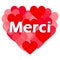 Thank you or merci in french. Pink heart and hearts cloud. Illustration.