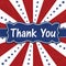 Thank You message with blue stars with red and white burst lines