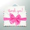 Thank you message in realistic envelope with pink decorative bow, vector illustration