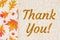 Thank you message with a red and orange fall leaves border autumn