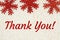 Thank you message with red snowflakes on beige sherpa material