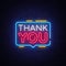 Thank You Neon Text Vector. Thank You neon sign, design template, modern trend design, night neon signboard, night