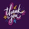 Thank You phrase. Hand drawn vector lettering quote. Isolated on violet background.