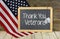 Thank you sign for veterans on chalkboard