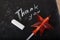 Thank you Space written on a blackboard with chalk, caramel, candy, star, wand, valentines day, sweet tooth lollipop