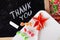 Thank you Space written on a blackboard with chalk, caramel, candy, star, wand, valentines day, sweet tooth lollipop door sign