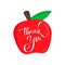 Thank you teacher vector card with an red apple. Happy Teacher`s Day calligraphy