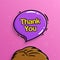 Thank you text inside speech bubble with human head. Vector.