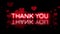Thank you text message reveal with beautiful red heart background. Thank you bright red neon light with reflection on the floor. T
