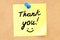 Thank You text on a sticky note, 3D rendering
