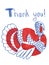 Thank you thanksgiving day card with simple stylized red and blue alife turkey bird.