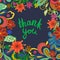 Thank you- vector phrase isolated on floral background.