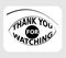 Thank you for watching, lettering shaped as eye, monochrome pictogram in black and white, simply designed graphics with