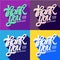 THANK YOU FOR WATCHING typography. Set of editable banners for social media. Flat style lettering with long shadow in