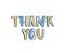 Thank You word handwritten with funky calligraphic font decorated by bright colored dots. Creative hand lettering