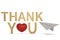 Thank you word and paper plane over white. 3D illustration.