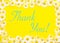 Thank You written on yellow background framed by daisies