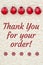 Thank you for your order message with red snowflakes ornaments on beige sherpa