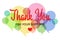 Thank you for your support lettering with message bubbles on a white background.