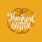 Thankful And Blessed, hand lettering. Vector pumpkin illustration for Thanksgiving invitation, greeting card.