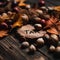 Thankful Rustic Wooden Sign with Autumn Leaves and Acorns