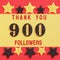 Thanks 900 followers. message with black shiny numbers on red and gold background with black and golden shiny stars