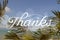 Thanks - sign on blurred tropical beach