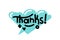 Thanks word bold hand lettering on blue speech bubble background. Vector clip-art for social media, posters, stickers