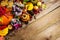 Thanksgiving arrangement with clover, apples, pumpkins, copy spa