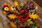 Thanksgiving arrangement with rowan berries and oak leaves, top