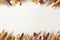 thanksgiving background with autumn leaves and corn stalks on white wooden table top view flat lay copy space