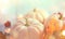 Thanksgiving background. Holiday scene. Wooden table, decorated with pumpkins, autumn leaves