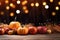 Thanksgiving Background with Pumpkins Apples And Corn On Rustic Harvest Table