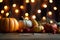 Thanksgiving Background with Pumpkins Apples And Corn On Rustic Harvest Table