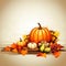 a thanksgiving background with pumpkins apples and leaves