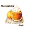 Thanksgiving background with single hand sketched pumpkin latte