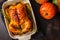 Thanksgiving baked chicken with spices and herbs. Thanksgiving concept
