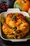 Thanksgiving baked chicken with spices and herbs. Thanksgiving concept