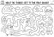 Thanksgiving black and white maze for children. Autumn line holiday preschool printable activity. Fall outline labyrinth game or