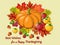 Thanksgiving card with pumpkin and leaves. Pixel art