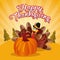 Thanksgiving card with turkey cartoon with pumpking. vector