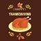 Thanksgiving card with turkey on dark brown background