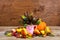 Thanksgiving centerpiece with wild flowers in pink pitcher vase