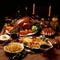 Thanksgiving and Christmas feast in the countryside. AI