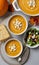 Thanksgiving Corn And Turkey Soup Paired With A Dish Of Pumpkin And Feta Sala. Generative AI